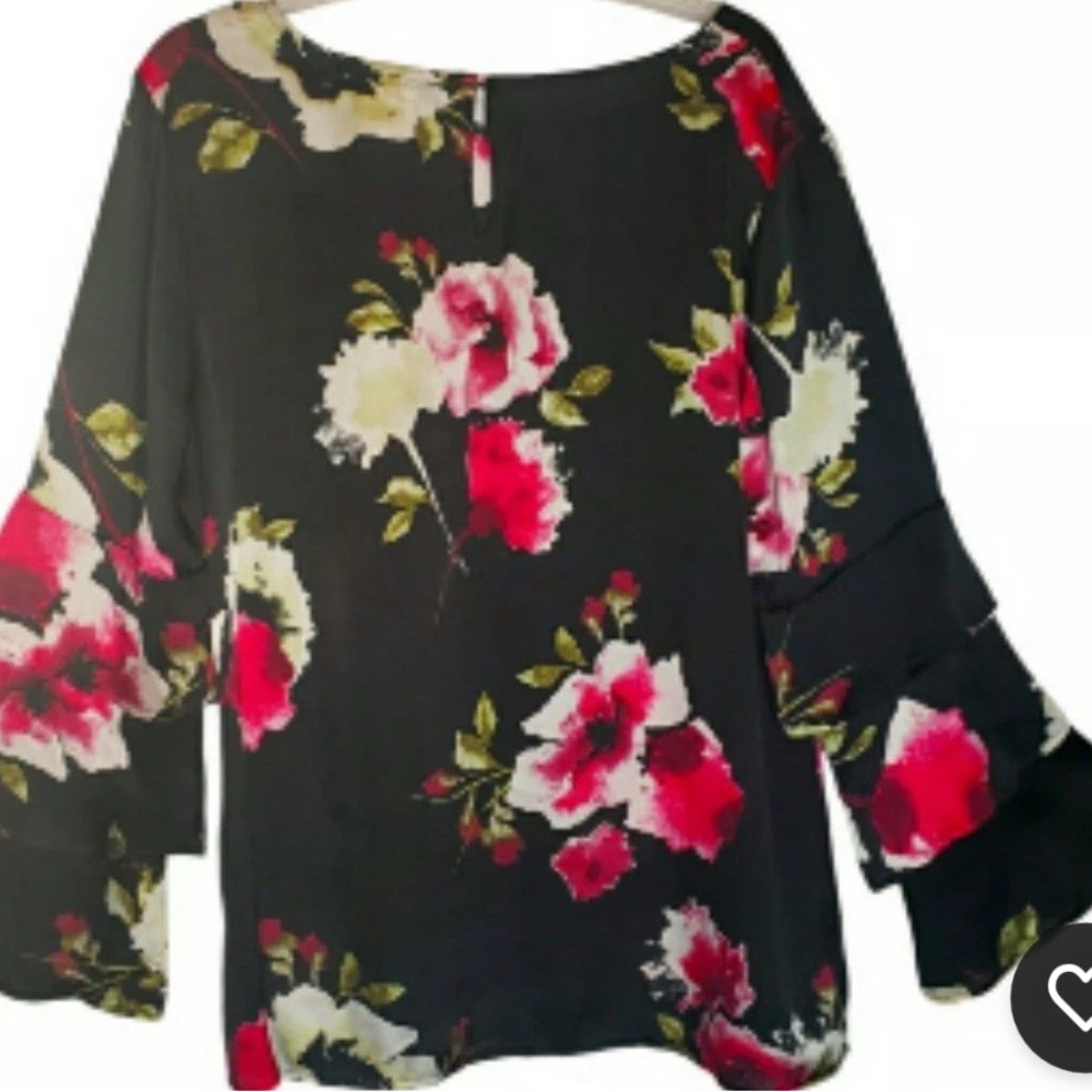Fred David Pink and Red Ruffled Bell Sleeve Blouse